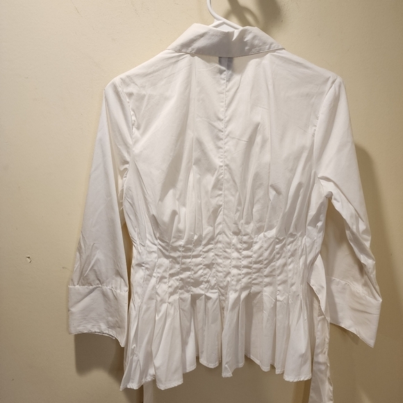 GRACE ELEMENTS White cotton Blended quarter Sleeves button down shirt 4 NWT - Picture 2 of 9